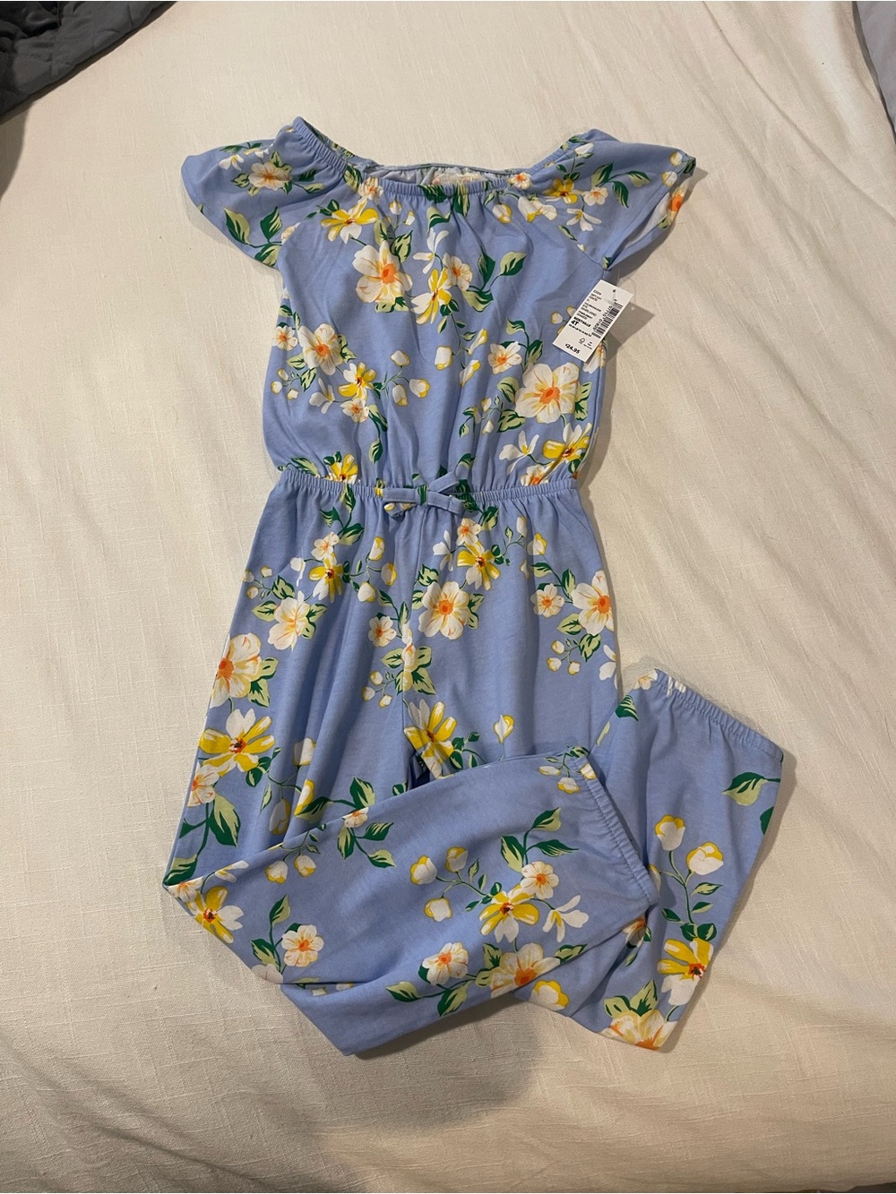 The Children's Place Light Blue Floral Romper with Elastic Waist